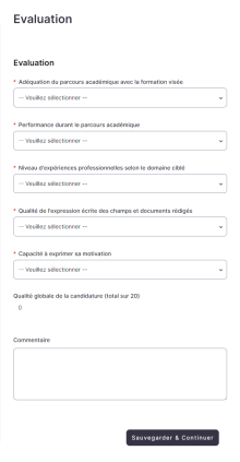 Capture d'écran d'un formulaire d'évaluation
