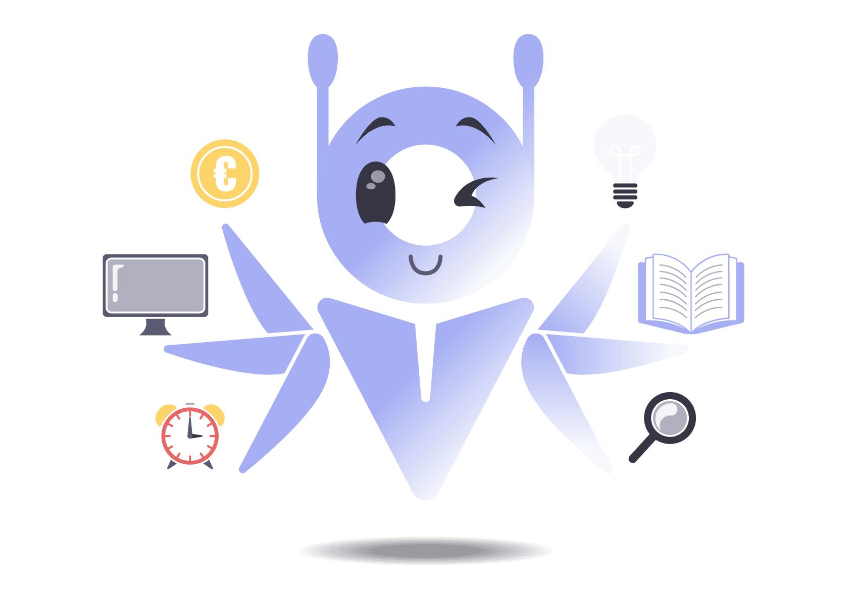 Illustrazione Tchoozy che svolge più attività contemporaneamente