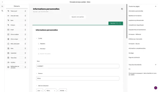 Screenshot of the form creation page